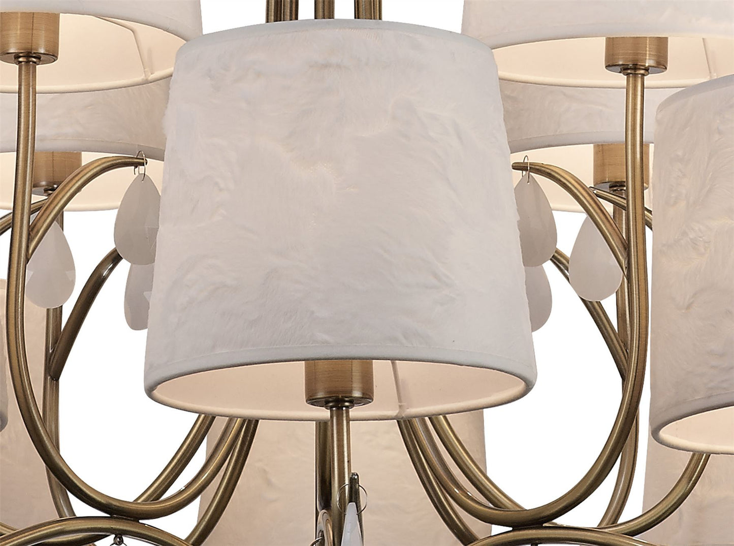 Mantra M6330 Andrea Pendant 100cm Round, 8+4 x E14 (Max 20W), Antique Brass, White Shades, White Crystal Droplets