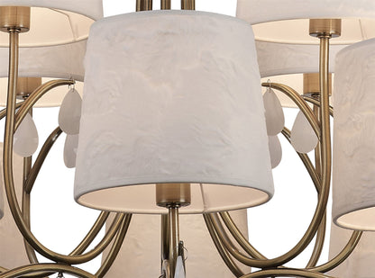 Mantra M6330 Andrea Pendant 100cm Round, 8+4 x E14 (Max 20W), Antique Brass, White Shades, White Crystal Droplets