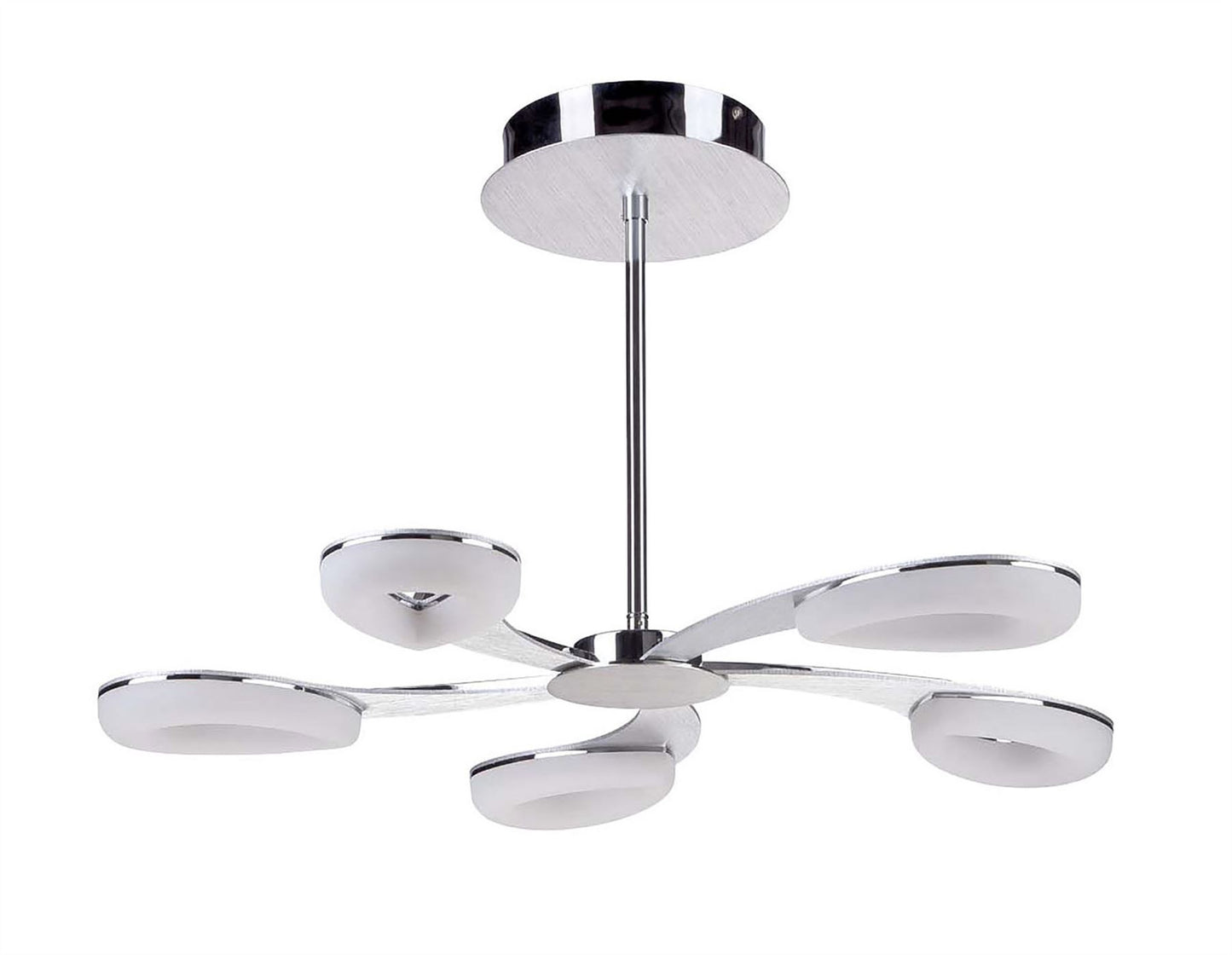 Mantra Fusion Juno 65cm Telescopic 5 Light 30W LED 3000K, 2700lm, Satin Aluminium/Frosted Acrylic/Polished Chrome, 3yrs Warranty