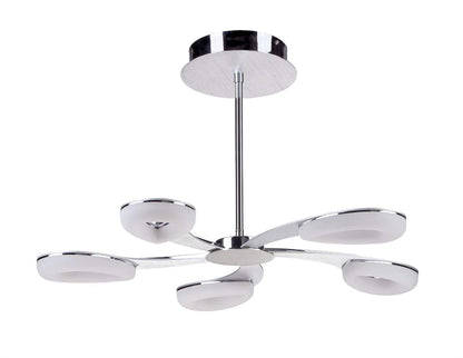 Mantra Fusion Juno 65cm Telescopic 5 Light 30W LED 3000K, 2700lm, Satin Aluminium/Frosted Acrylic/Polished Chrome, 3yrs Warranty
