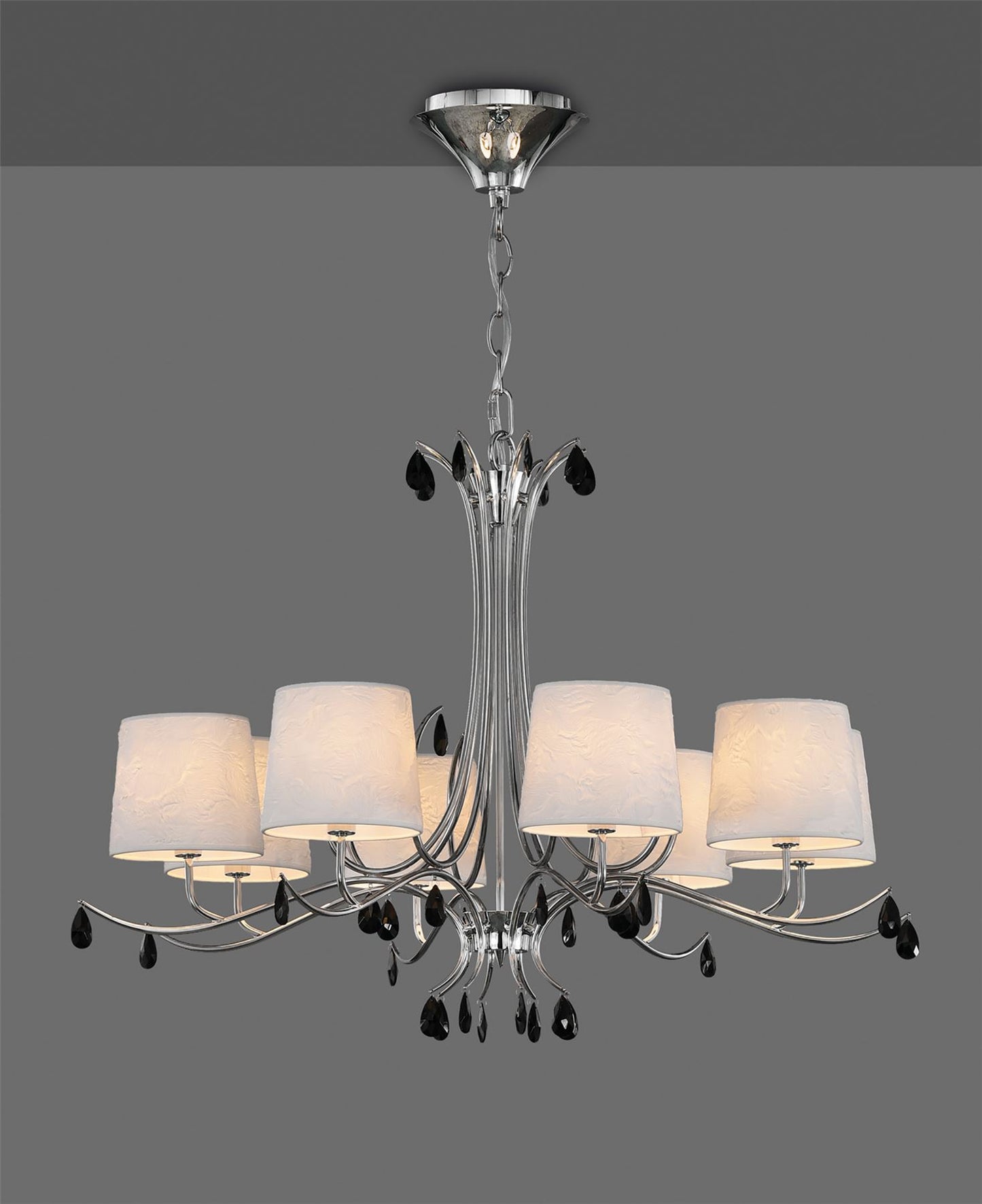 Mantra M6312 Andrea Pendant 100cm Round, 8 x E14 (Max 20W), Polished Chrome, White Shades, Black Crystal Droplets