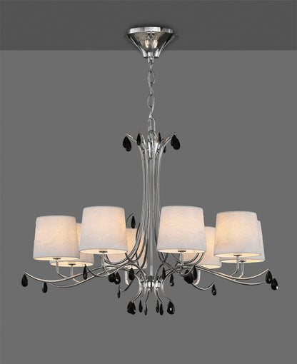 Mantra M6312 Andrea Pendant 100cm Round, 8 x E14 (Max 20W), Polished Chrome, White Shades, Black Crystal Droplets