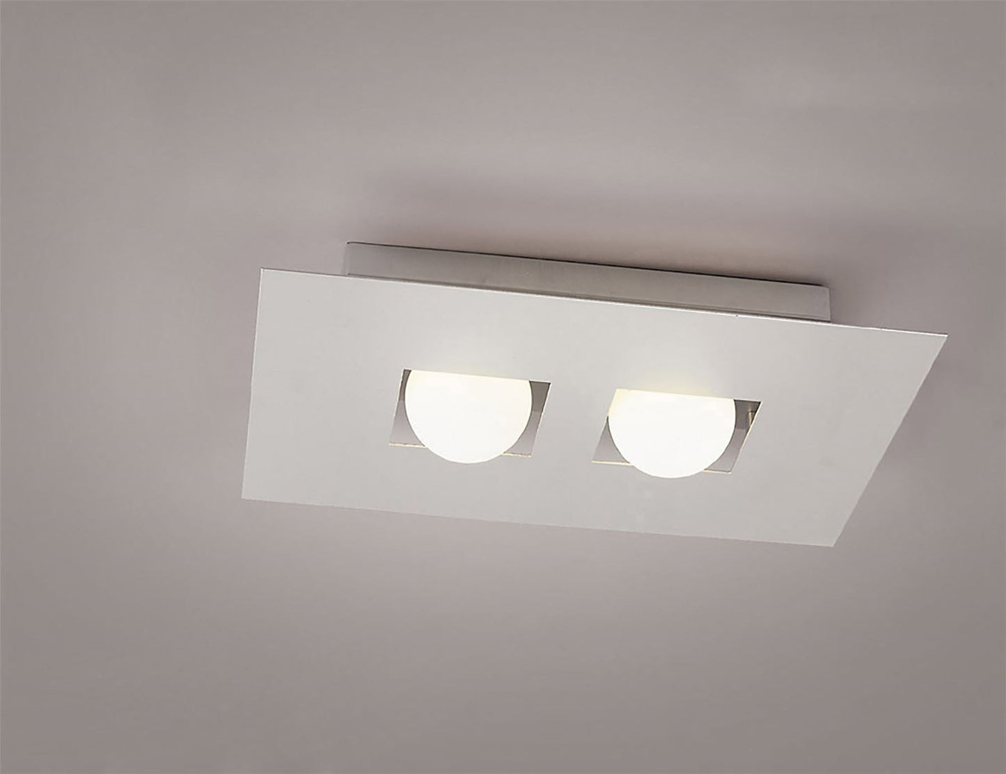 Mantra Cocoon Rectangular Flush Ceiling 2 Light G9, Silver/Frosted White Glass