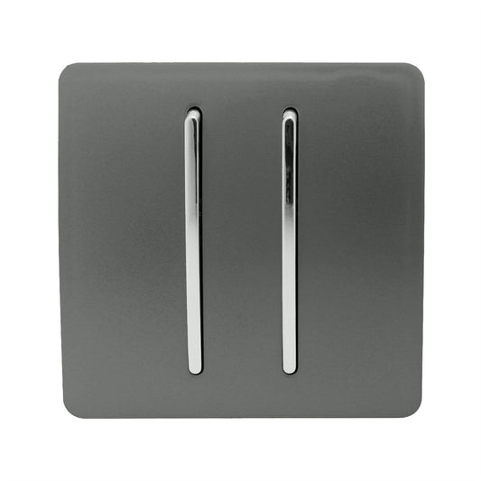 Trendi 2 Gang 2 Way Artistic Modern Glossy 10 Amp Rocker Tactile Light Switch Charcoal