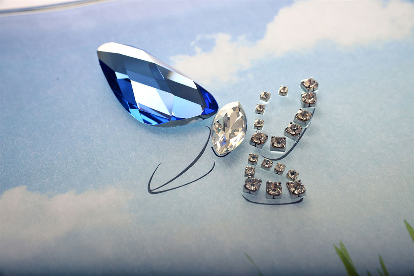 Diyas Home Crystal Wall Art (DH) Nature Butterflies, Black Frame Blue, Purple Crystal Framed