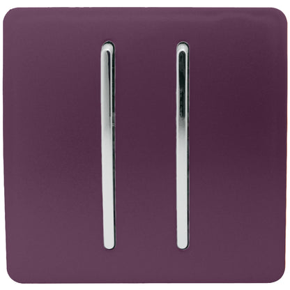 Trendi 2 Gang 2 Way 240V Screwless Artistic Modern Glossy 10 Amp Chrome Rocker Electrical Wall Light Switch in Plum Purple (2 pack)