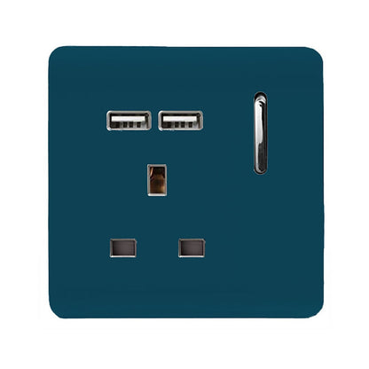 Trendi 1 Gang Artistic Modern Glossy 13 Amp 2x2.1mA USB Switched Tactile Midnight Blue
