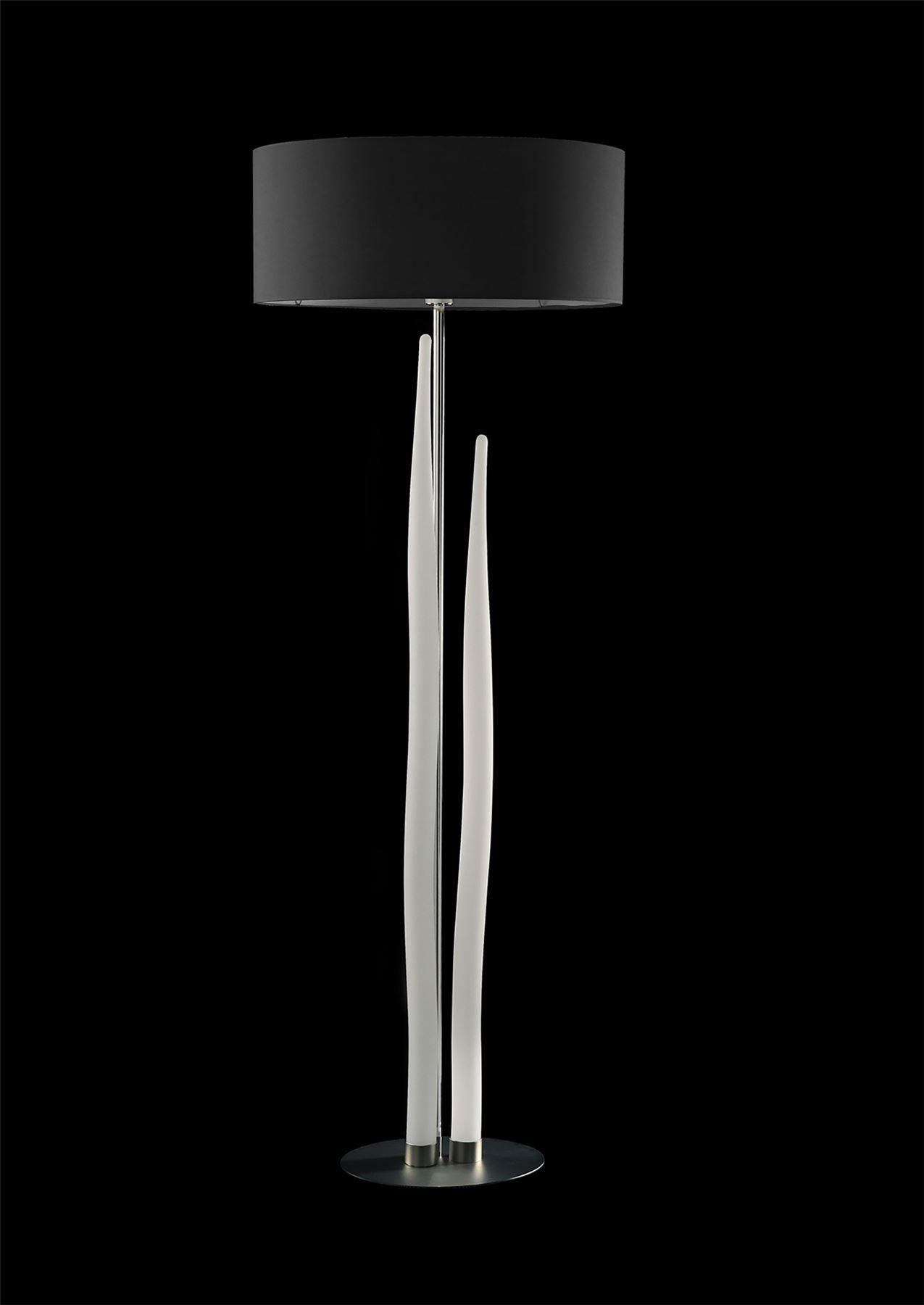 Mantra Estalacta Floor Lamp 3 Light GU10 Indoor, Silver/Opal White with Black Shade
