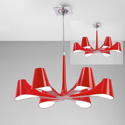 Mantra Ora 77cm Telescopic Convertible To Semi Flush 6 Light E27, Gloss Red/White Acrylic/Polished Chrome, CFL Lamps INCLUDED