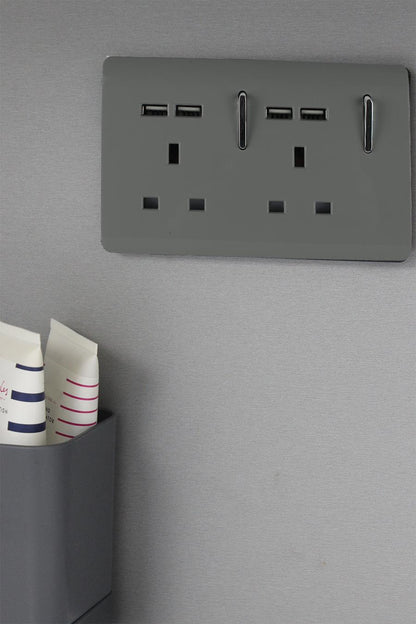 Trendi 2 Gang Artistic Modern Glossy 13 Amp 4x2.1mA USB Switched Tactile Plug Socket Charcoal