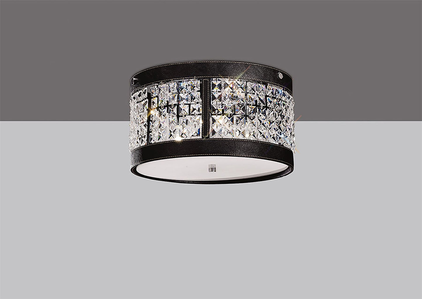 Diyas Celsa 35cm Flush  3 Light E14 Polished Chrome/Dark Brown Faux Leather/Crystal Ceiling Light Fitting