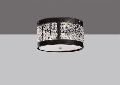 Diyas Celsa 35cm Flush  3 Light E14 Polished Chrome/Dark Brown Faux Leather/Crystal Ceiling Light Fitting