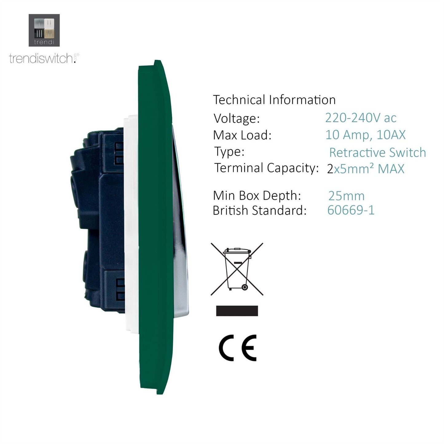 Trendi Artistic Modern Glossy Tactile Auto Retractive 2 Door Bell Switch Dark Green