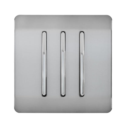 Trendi 3 Gang 2 Way Artistic Modern Glossy 10 Amp Rocker Tactile Light Switch Stainless Steel