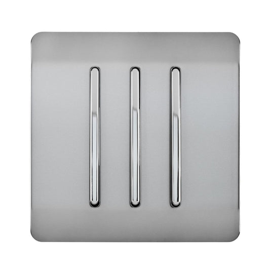 Trendi 3 Gang 2 Way Artistic Modern Glossy 10 Amp Rocker Tactile Light Switch Stainless Steel
