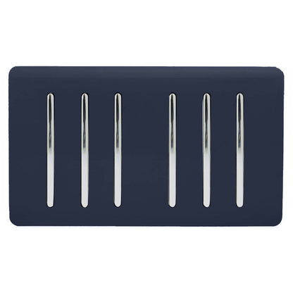 Trendi Artistic Modern Glossy 6 Gang 2 Way Rocker Double Plate Tactile Light Switch Navy
