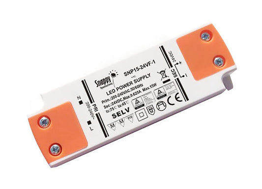 Snappy SNP, 15W, Constant Voltage Non-Dimmable PC Flat & Slim LED Driver, 24VDC, IP20, Screw Connection, 5 yrs Warranty.