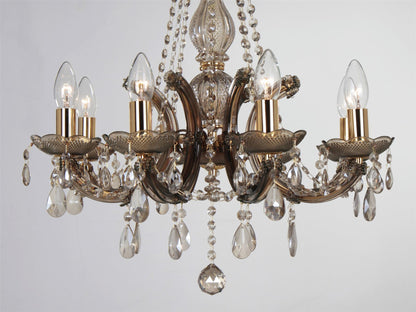 Deco Gabrielle Chandelier with Acrylic Sconce & Glass Droplets 8 Light E14 Mink Finish