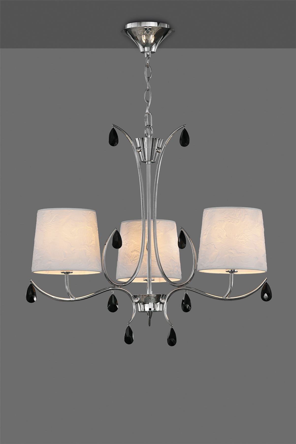 Mantra M6315 Andrea Pendant 67cm Round, 5 x E14 (Max 20W), Polished Chrome, White Shades, Black Crystal Droplets