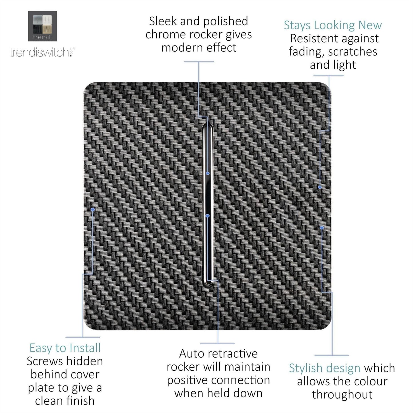 Trendi Switch 1 Gang Retractive Home Automation Switch in Carbon Fibre