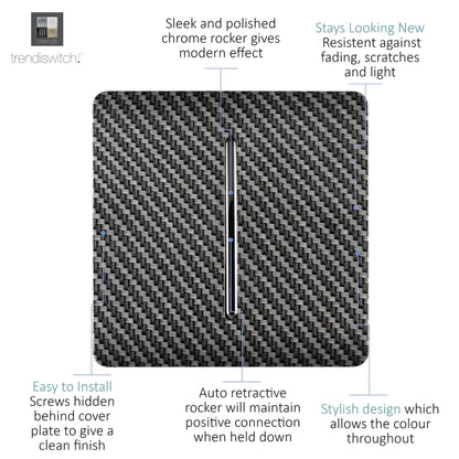 Trendi Switch 1 Gang Retractive Home Automation Switch in Carbon Fibre