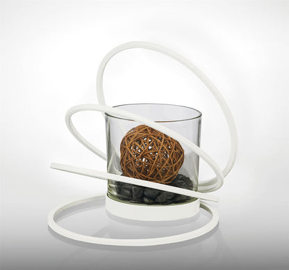 Diyas Home (DH) Oreo Candle Holder 4 Ring Medium White/Clear Glass Art