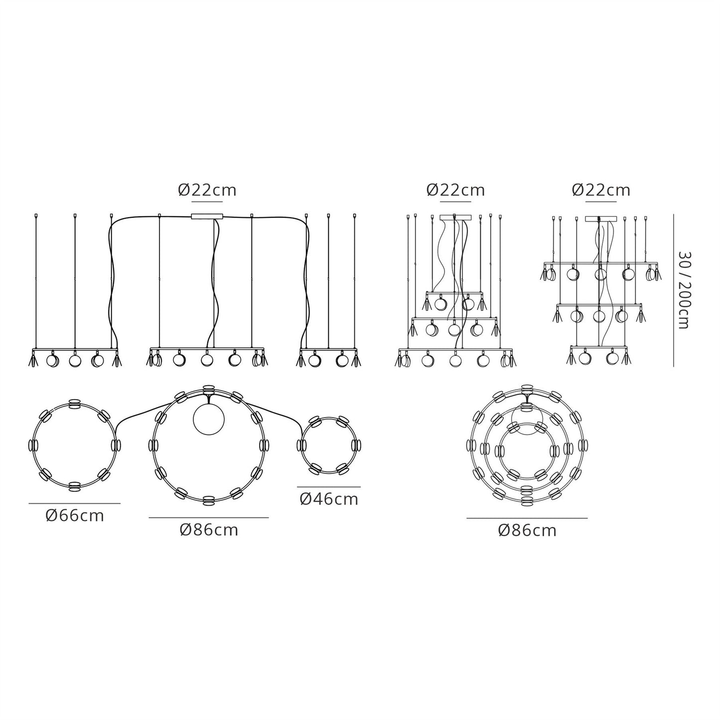 Mantra Shell 86cm 12+8+4 Light Pendant, Round, 120W LED, 3000K, 6360lm, Gold, 3yrs Warranty