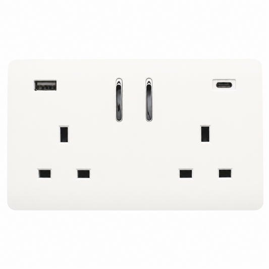 Trendi Switch 2 Gang USB 45W Type A & C USB Plug Socket in Matt White