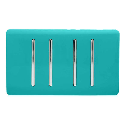 Trendi 4 Gang 3 Way Intermediate Artistic Modern Glossy 10 Amp Rocker Light Switch Bright Teal