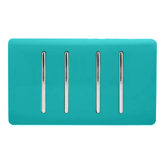 Trendi 4 Gang 3 Way Intermediate Artistic Modern Glossy 10 Amp Rocker Light Switch Bright Teal