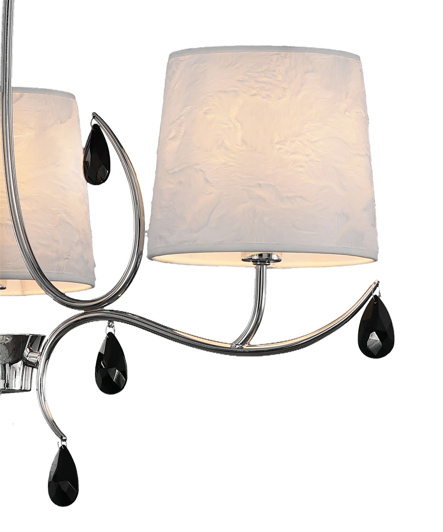 Mantra M6315 Andrea Pendant 67cm Round, 5 x E14 (Max 20W), Polished Chrome, White Shades, Black Crystal Droplets