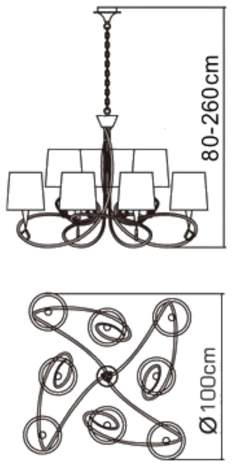 Mantra Mara 100cm Pendant 2 Tier 8 Light E14, Antique Brass with Ivory White Shades