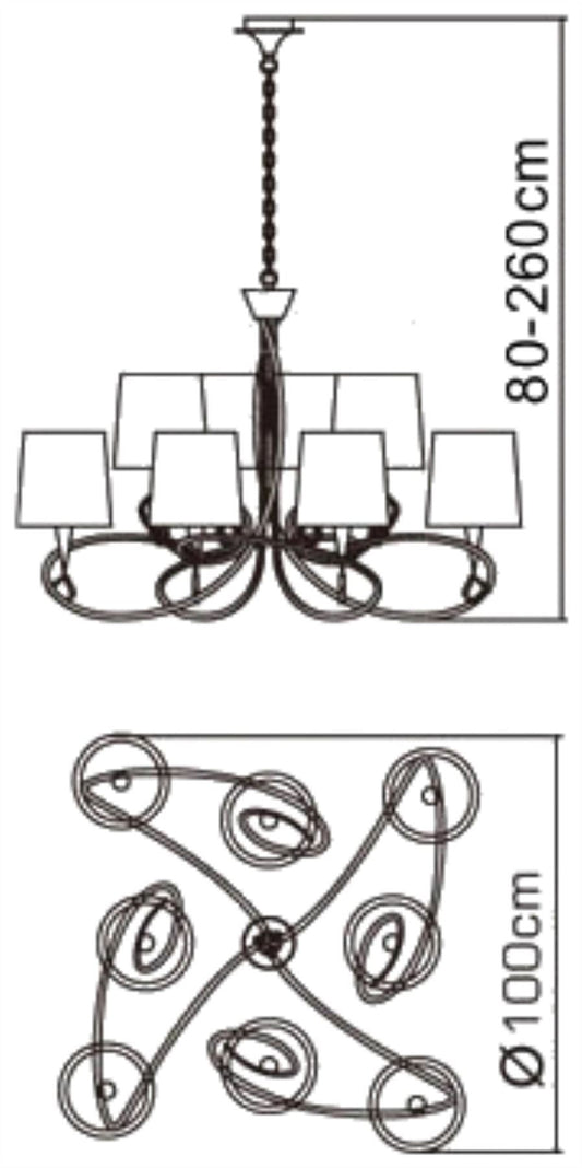 Mantra Mara 100cm Pendant 2 Tier 8 Light E14, Antique Brass with Ivory White Shades