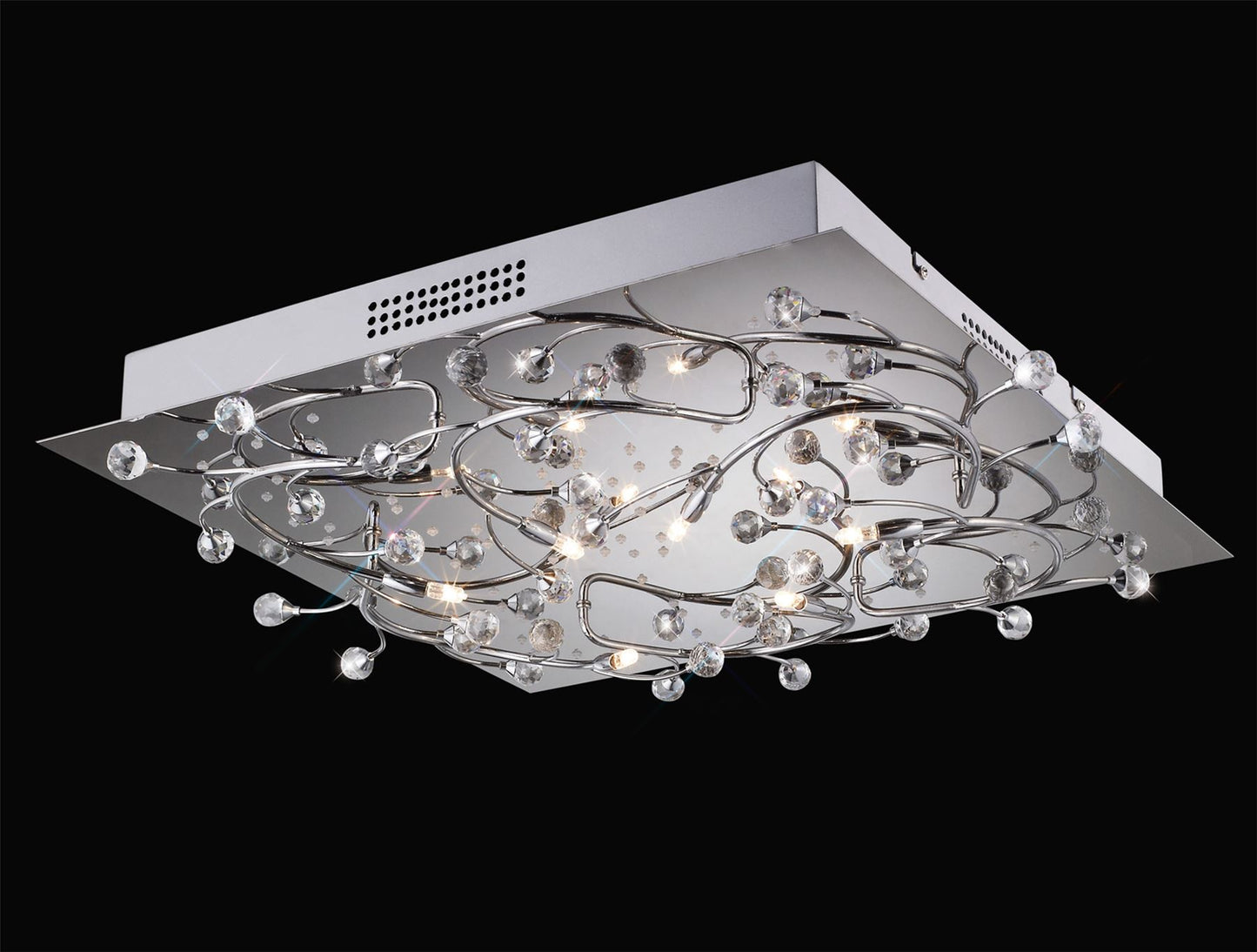 Diyas Fia Flush  Square 6 Light G4 with White LEDs Polished Chrome/Crystal, NOT LED/CFL Compatible Ceiling Light Fitting