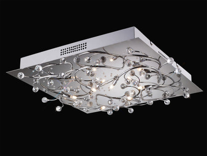 Diyas Fia Flush  Square 6 Light G4 with White LEDs Polished Chrome/Crystal, NOT LED/CFL Compatible Ceiling Light Fitting