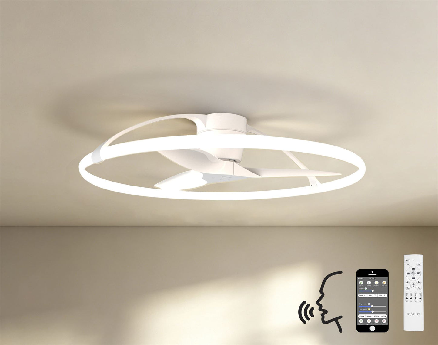 Nepal 105cm 75W LED Dimmable Light With Built-In 35W DC Reversible Fan, White Finish c/w Remote Control, APP & Alexa/Google Voice Control, 7200lm