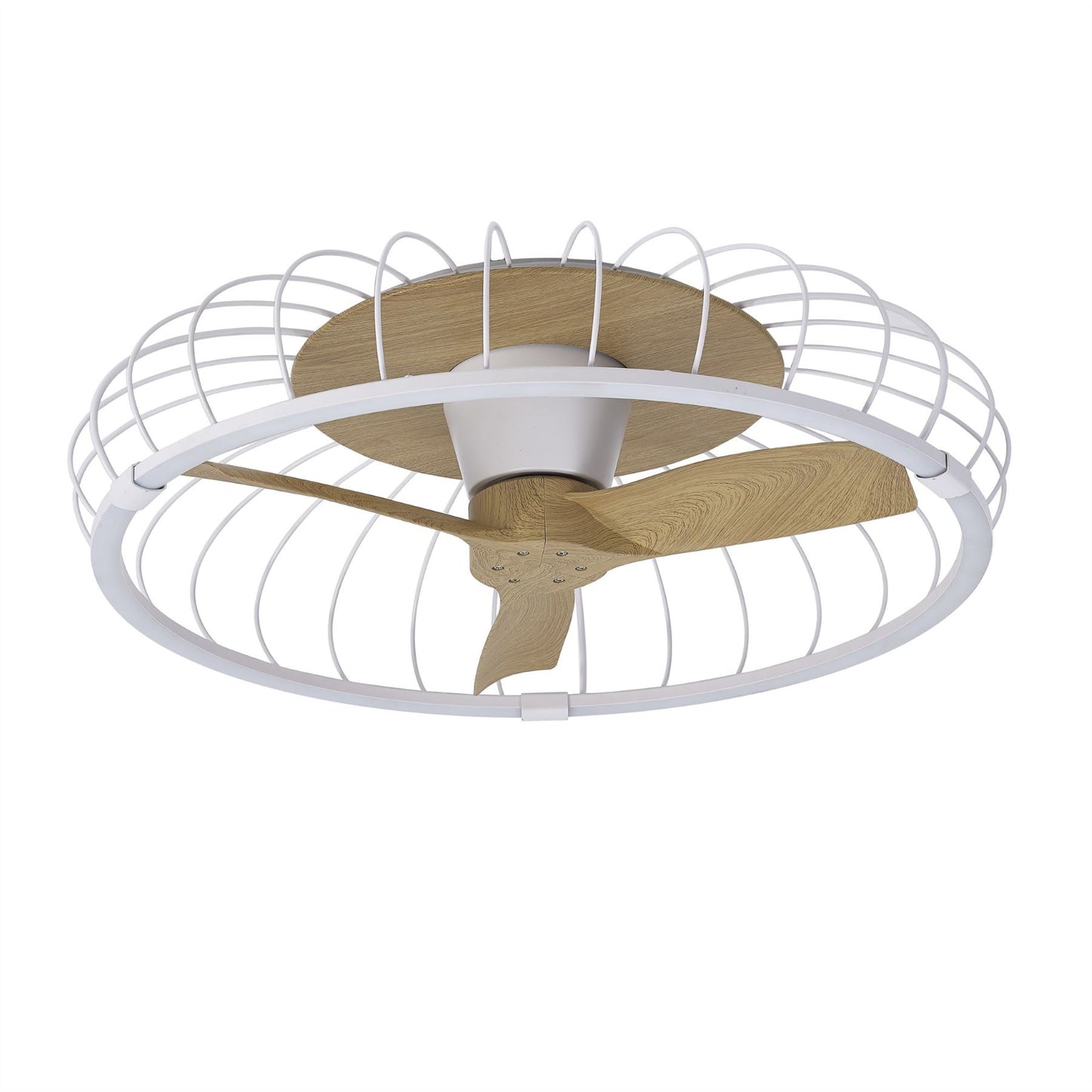 Nature 79cm 75W LED Dimmable Ceiling Light With Built-In 30W DC Reversible Fan, White/Wood Finish c/w Remote & APP Control, 5000lm