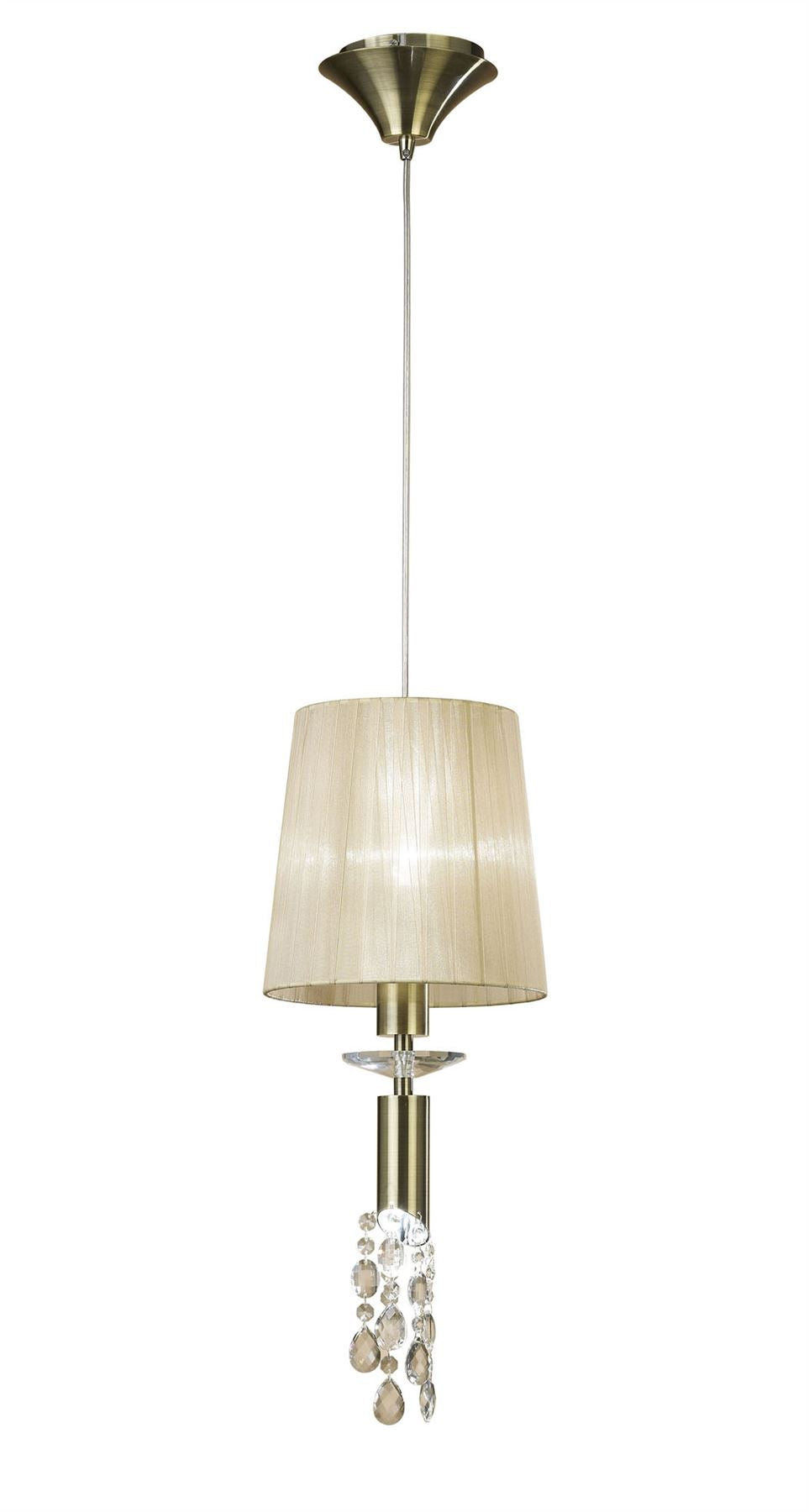 Mantra M3881 Tiffany Pendant 1+1 Light E27+G9, Antique Brass with Soft Bronze Shade & Clear Crystal