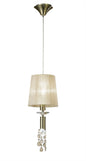 Mantra M3881 Tiffany Pendant 1+1 Light E27+G9, Antique Brass with Soft Bronze Shade & Clear Crystal