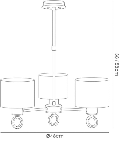 Diyas Polo 48cm  with White Shade 3 Light E27 Polished Chrome Ceiling Pendant Light Fitting