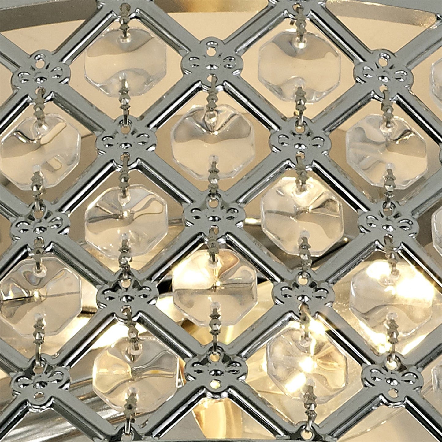 Deco Sasha 2 Light E14, Flush Ceiling Light, 300mm Round, Polished Chrome with Crystal Glass and Opal Glass Diffuser