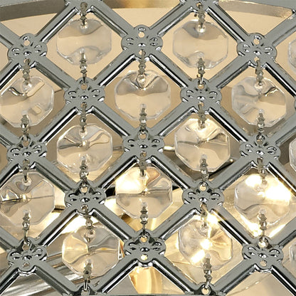 Deco Sasha 2 Light E14, Flush Ceiling Light, 300mm Round, Polished Chrome with Crystal Glass and Opal Glass Diffuser