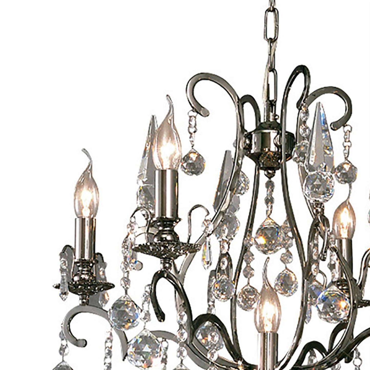Diyas Pescara 65cm  Round 5 Light E14 Black Chrome/Crystal Ceiling Pendant Light Fitting