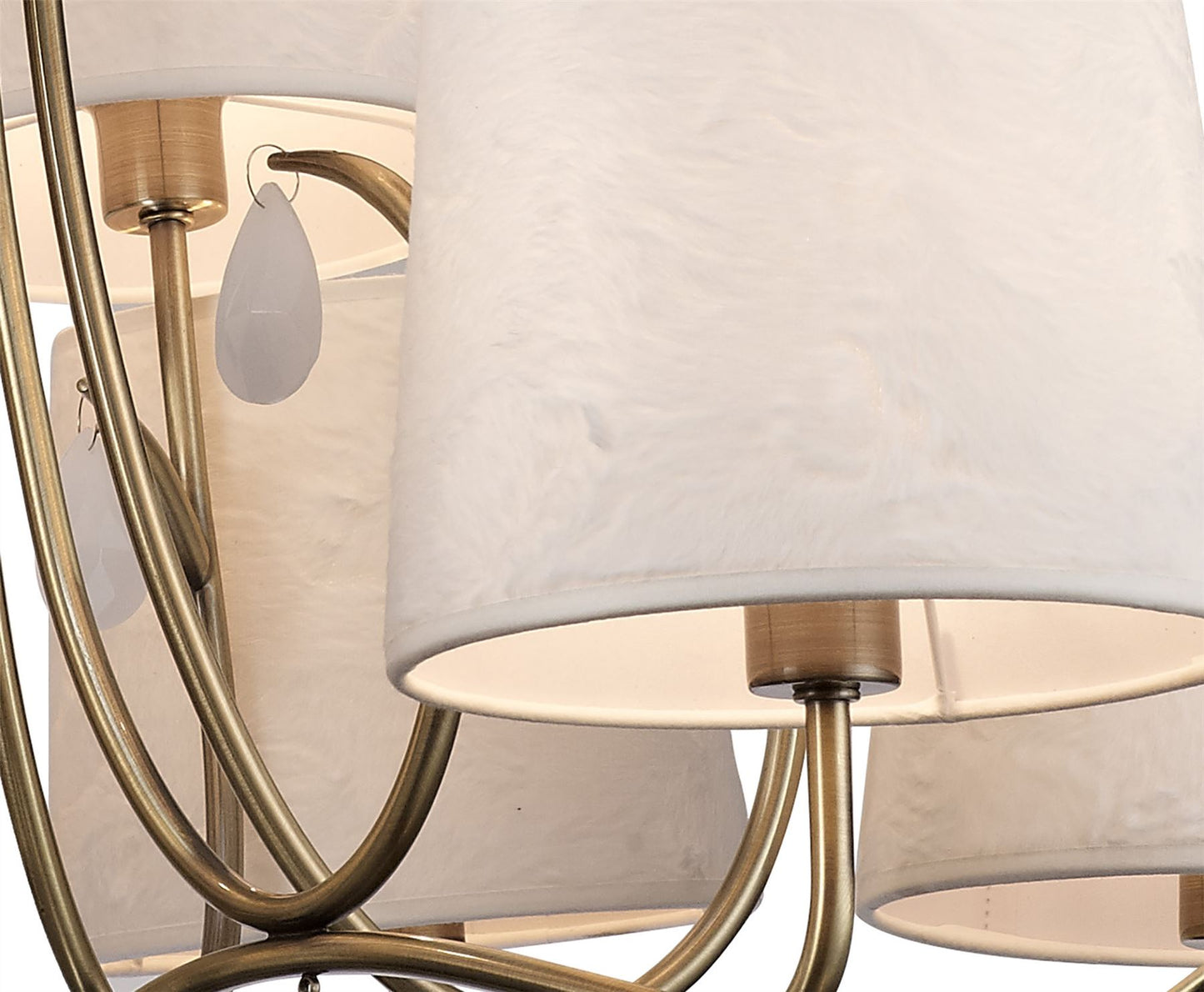 Mantra M6331 Andrea Pendant 88cm Round, 6+3 x E14 (Max 20W), Antique Brass, White Shades, White Crystal Droplets