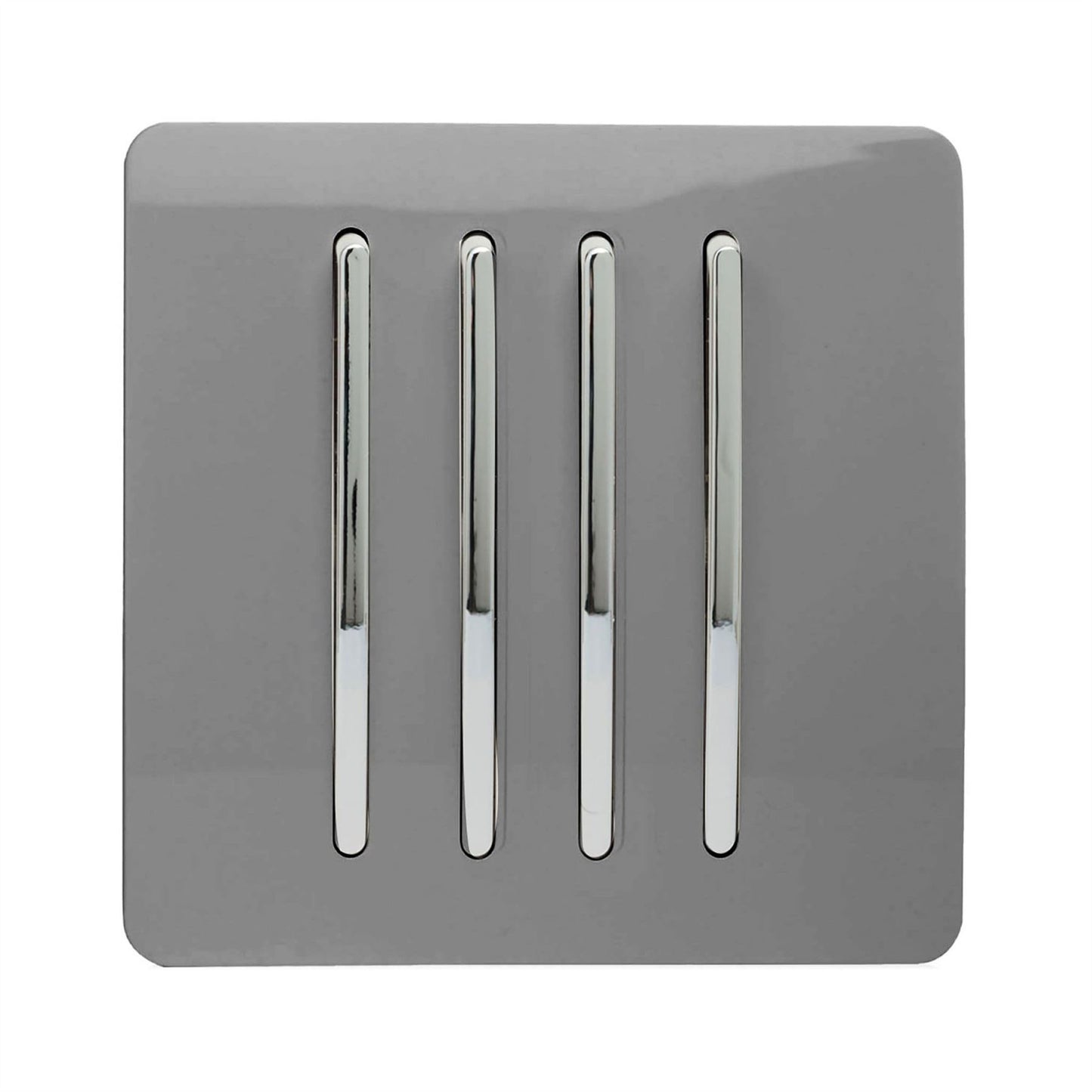 Trendi 4 Gang 2 Way Artistic Modern Glossy 10 Amp Rocker Tactile Light Switch Light Grey