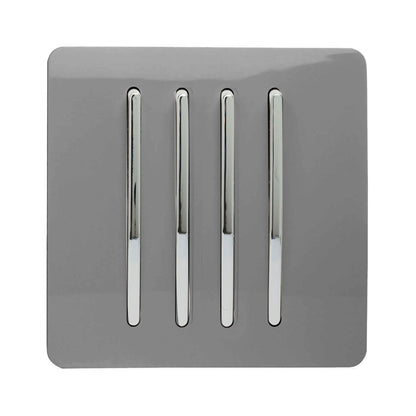 Trendi 4 Gang 2 Way Artistic Modern Glossy 10 Amp Rocker Tactile Light Switch Light Grey