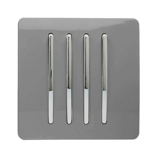 Trendi 4 Gang 2 Way Artistic Modern Glossy 10 Amp Rocker Tactile Light Switch Light Grey