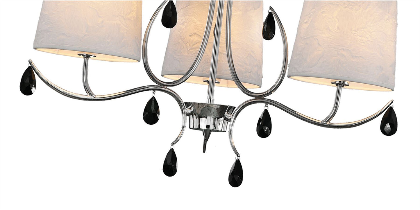 Mantra M6315 Andrea Pendant 67cm Round, 5 x E14 (Max 20W), Polished Chrome, White Shades, Black Crystal Droplets