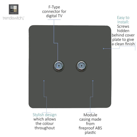 Trendi Switch 2 Gang Male F-Type Satellite Television Socket in Charcoal