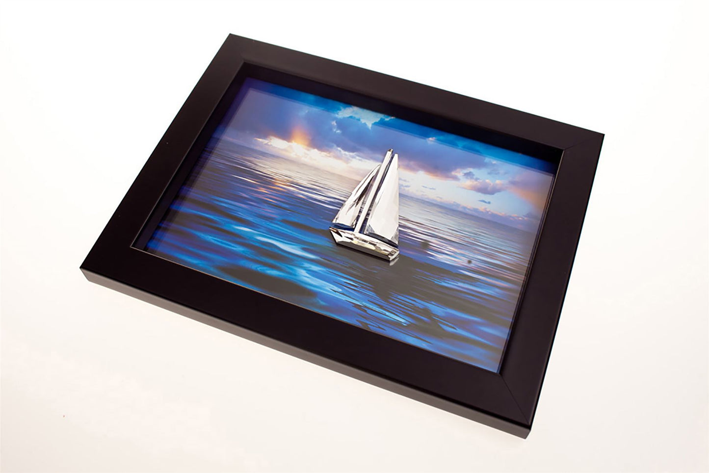 Diyas Home Crystal Wall Art (DH) Play Sailing, Black Frame, Clear Crystal Framed